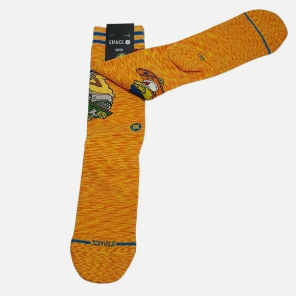 NWT Men's Sam & Twister Rocket Power Stance Vibrant Orange Crew Socks - Picture 3 of 10